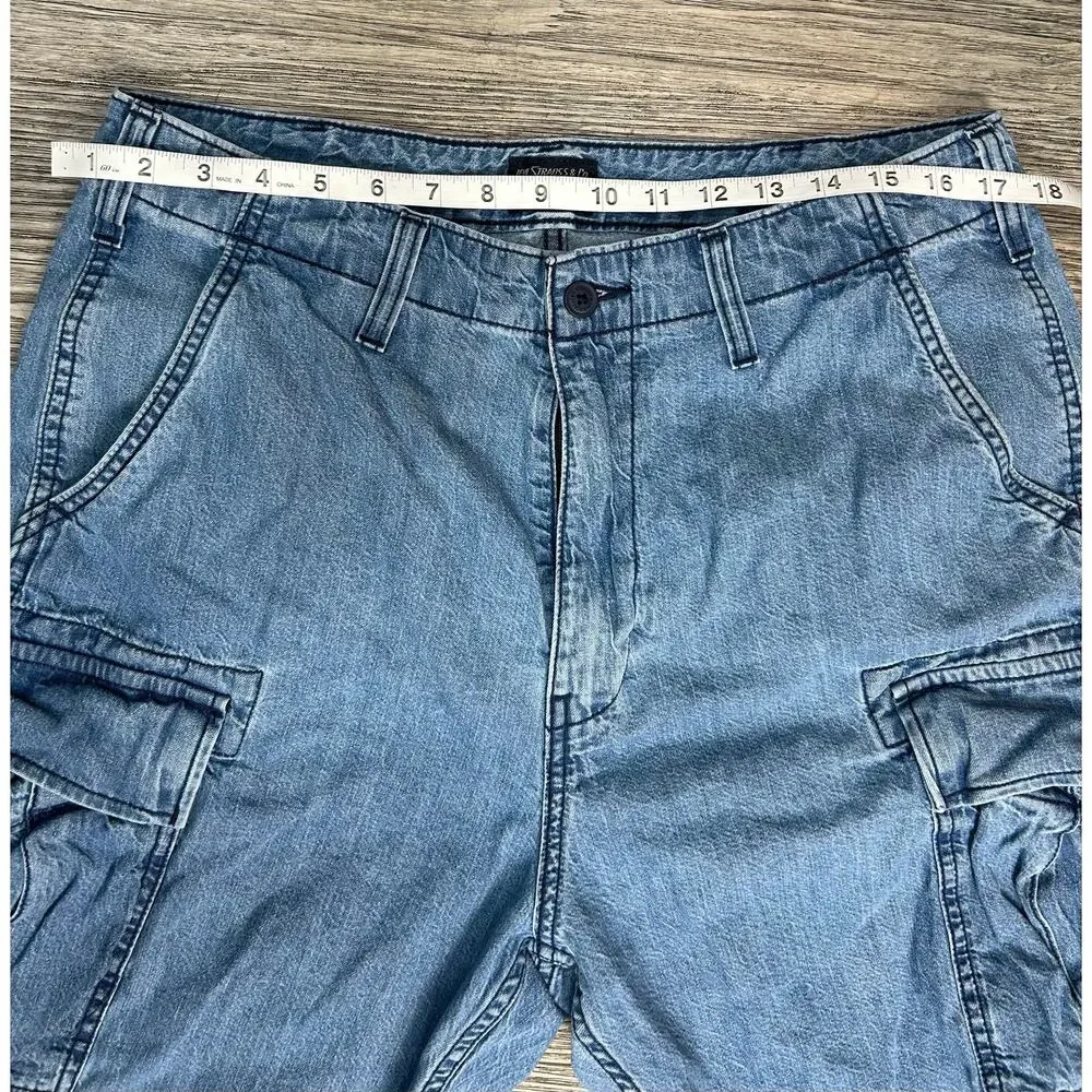 Levi Strauss & Co Mens Blue Denim Cargo Shorts W36 Light Wash Jorts Red Tab